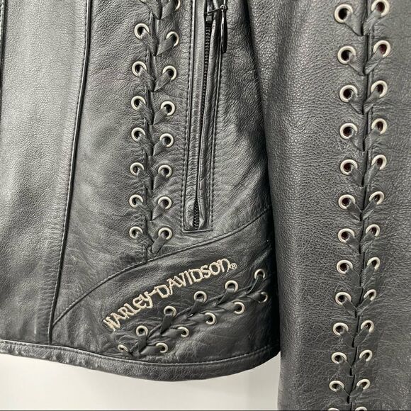 Harley Davidson Gypsy Road Laced Black Leather Moto Women’s Jacket Small - Picture 8 of 12